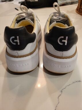 Cole Haan White Leather Platform Sneakers with Black Heel